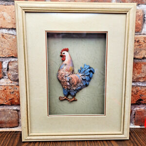 Framed 3D Rooster Wall Art Shadow Box 11x13 Rustic Farmhouse Kitchen Decor